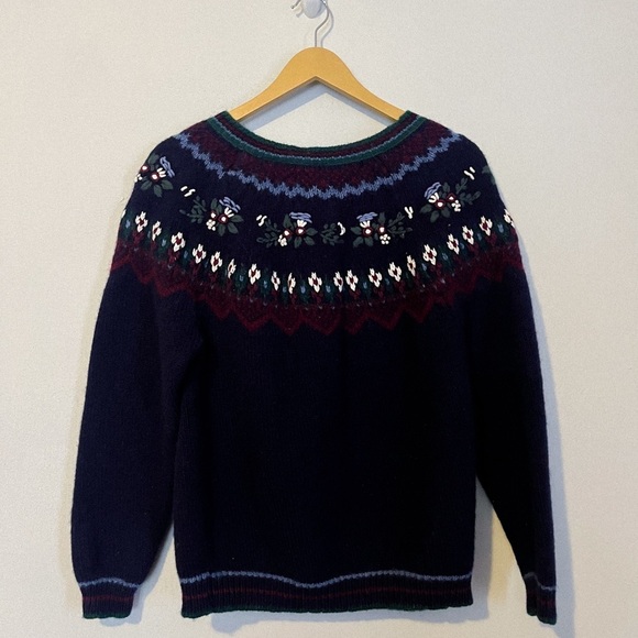 Northern Reflections Vintage Wool Blend Floral Embroidered Navy Cardigan Sweater - Picture 3 of 4